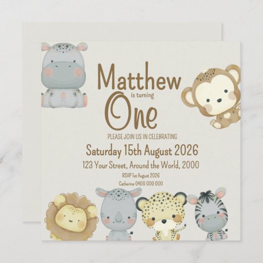 Boho Safari Verjaardag Uitnodiging (Voorkant / Achterkant)