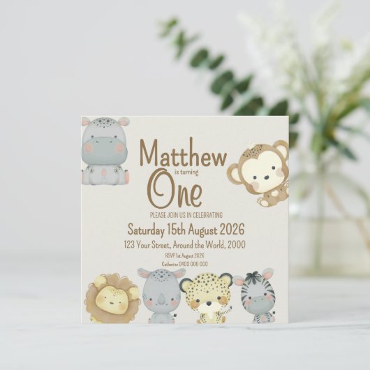 Boho Safari Verjaardag Uitnodiging (Staand voorkant)