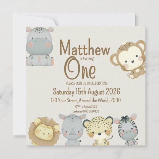 Boho Safari Verjaardag Uitnodiging (Voorkant)