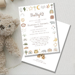 Boho Safari Waterverf Baby-Q BBQ Baby shower Kaart