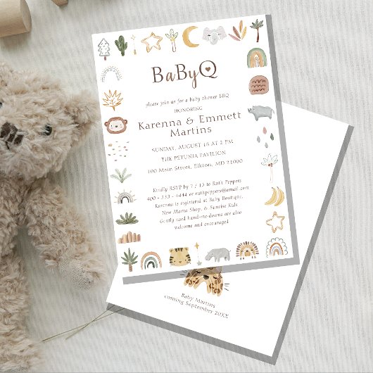 Boho Safari Waterverf Baby-Q BBQ Baby shower Kaart