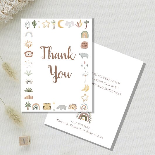 Boho Safari Waterverf Baby shower Bedankkaart