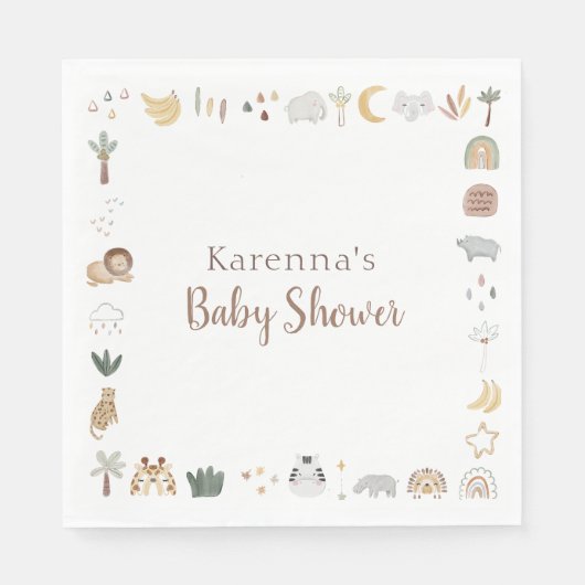 Boho Safari Waterverf Baby shower Servet (Voorkant)