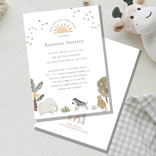 Boho Safari Waterverf Genderneutraal Baby shower Kaart