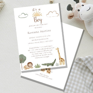 Boho Safari Waterverf Het is een Boy Baby shower Kaart