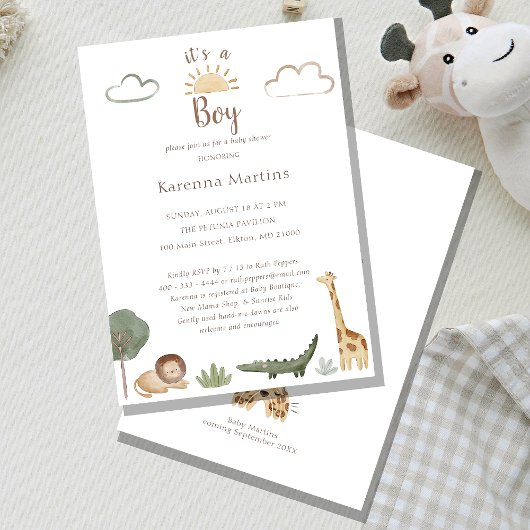 Boho Safari Waterverf Het is een Boy Baby shower Kaart