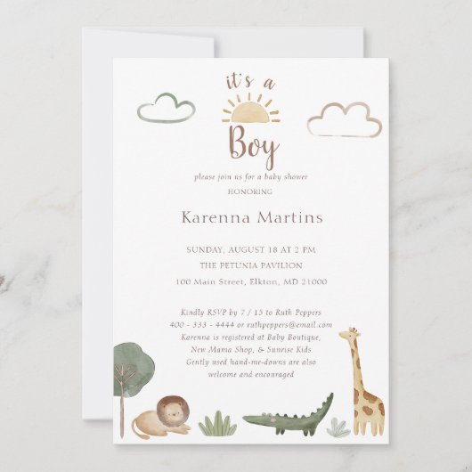 Boho Safari Waterverf Het is een Boy Baby shower Kaart (Voorkant)