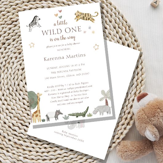 Boho Safari Waterverf Little Wild One Baby shower Kaart