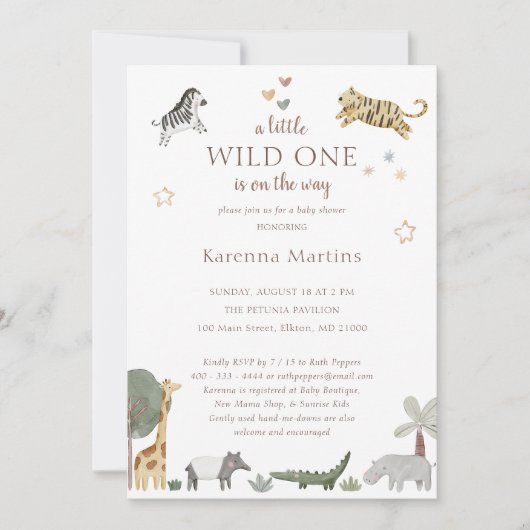 Boho Safari Waterverf Little Wild One Baby shower Kaart (Voorkant)