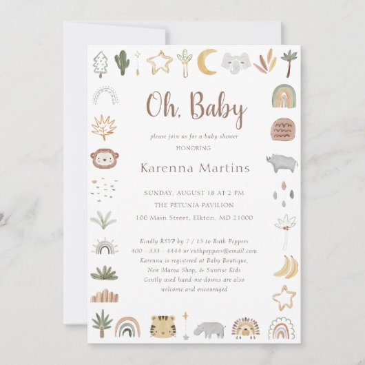 Boho Safari Waterverf Oh Baby shower Kaart (Voorkant)