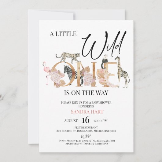 Boho Safari Wild One Baby Girl Baby shower Kaart (Voorkant)