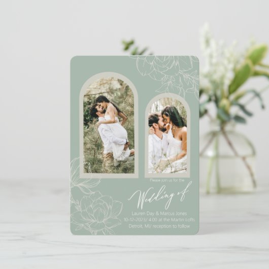 Boho Sage Arch Ontwerp Bruiloft Uitnodiging (Staand voorkant)