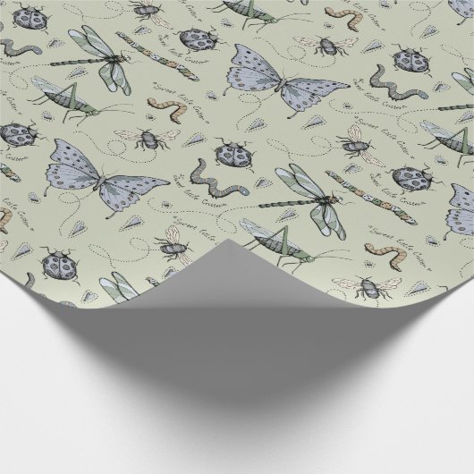 Boho Sage Baby Bugs Insecten Kinder Cadeaupapier (Hoek)