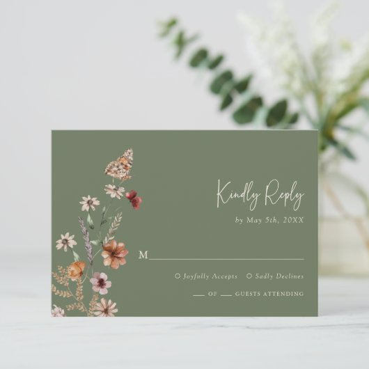 Boho Sage Bloemen RSVP Kaart (Staand voorkant)