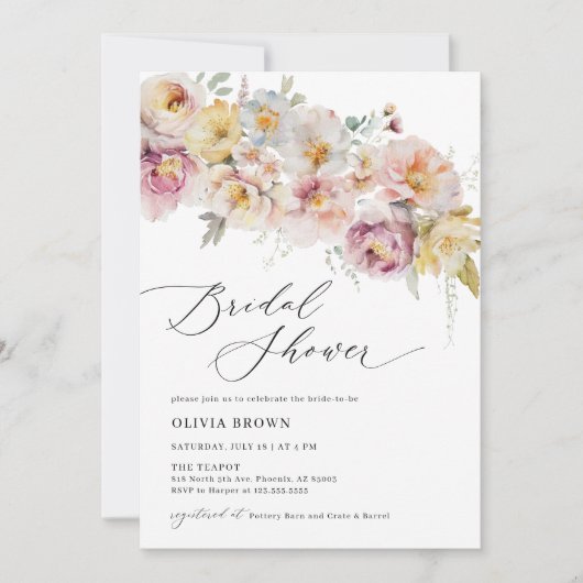 Boho Sage Blush Bloemen Bruids Douche Uitnodiging (Voorkant)