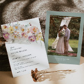 Boho Sage Blush Roze Bloemen Bruiloft Uitnodiging