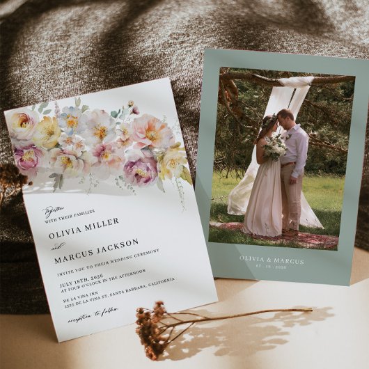 Boho Sage Blush Roze Bloemen Bruiloft Uitnodiging