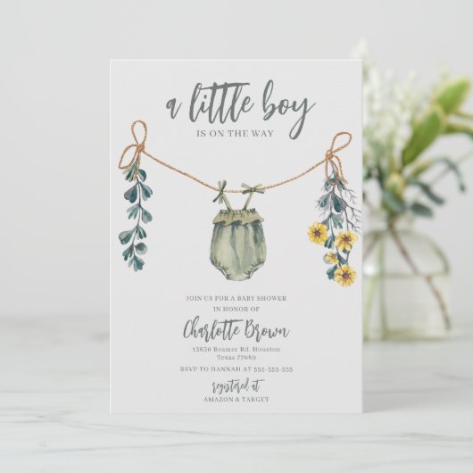 Boho & Sage Boy Baby shower Uitnodiging (Staand voorkant)