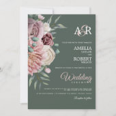 Boho Sage Dusty Roos Waterverf Floral Wedding Kaart (Voorkant)
