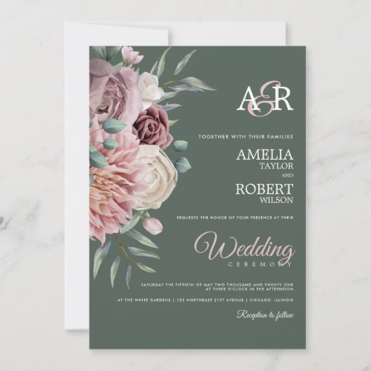 Boho Sage Dusty Roos Waterverf Floral Wedding Kaart (Voorkant)