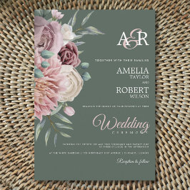 Boho Sage Dusty Roos Waterverf Floral Wedding Kaart