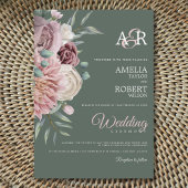 Boho Sage Dusty Roos Waterverf Floral Wedding Kaart