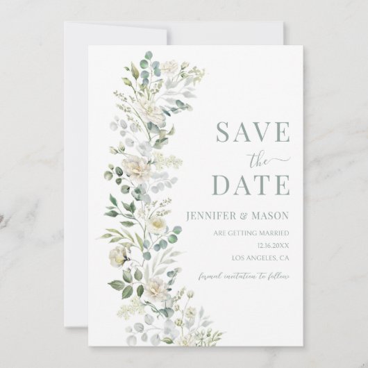 Boho Sage Eucalyptus Bloemkrans Save The Date Kaart (Voorkant)