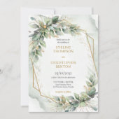 Boho sage eucalyptus laat gouden glitter bruiloft  kaart (Voorkant)
