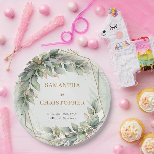 Boho sage eucalyptus laat gouden glitter bruiloft  papieren bordje (Feest)