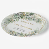 Boho sage eucalyptus laat gouden glitter bruiloft papieren bordje (Gekanteld)