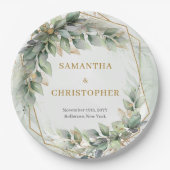 Boho sage eucalyptus laat gouden glitter bruiloft  papieren bordje (Voorkant)