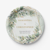 Boho sage eucalyptus laat gouden glitter bruiloft  papieren bordje (Voorkant)