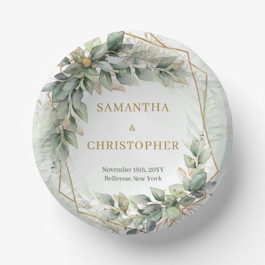 Boho sage eucalyptus laat gouden glitter bruiloft  papieren kommen (Voorkant)