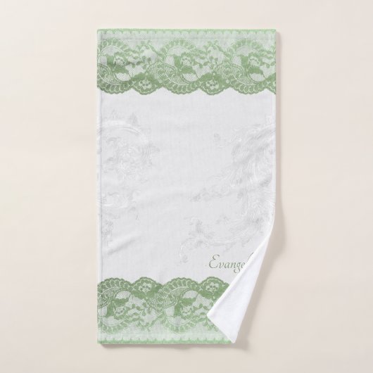 Boho Sage Faux Lace Personalized Bad Handdoek (Handdoek)