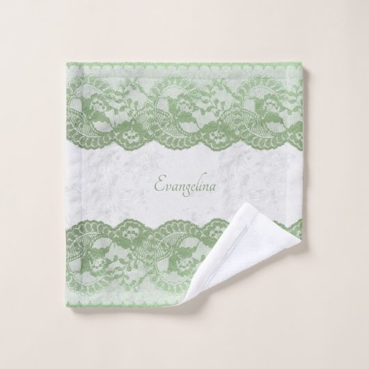 Boho Sage Faux Lace Personalized Bad Handdoek (Wasdoekje)