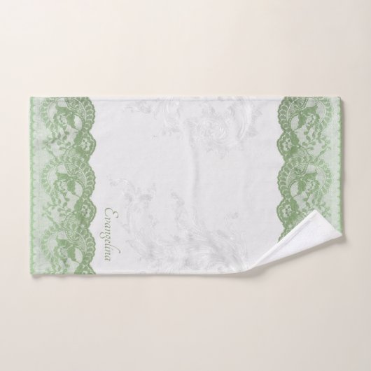 Boho Sage Faux Lace Personalized Bad Handdoek (Handdoek)