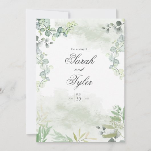Boho Sage Floral Elegante Huwelijksuitnodiging Kaart (Voorkant)