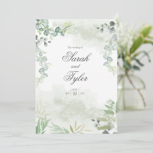 Boho Sage Floral Elegante Huwelijksuitnodiging Kaart (Staand voorkant)