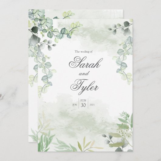 Boho Sage Floral Elegante Huwelijksuitnodiging Kaart (Voorkant / Achterkant)