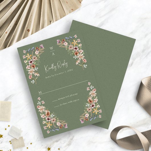 Boho Sage Floral RSVP-kaart RSVP Kaartje