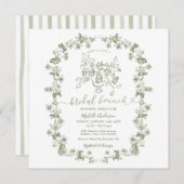 Boho Sage Floral Stripes Bow Bruids Brunch Kaart (Voorkant / Achterkant)