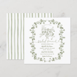 Boho Sage Floral Stripes Bow Bruids Brunch Kaart