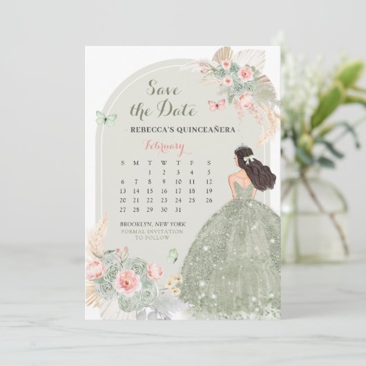 Boho Sage Green 15 Años Sla de datum kalender op Kaart (Staand voorkant)