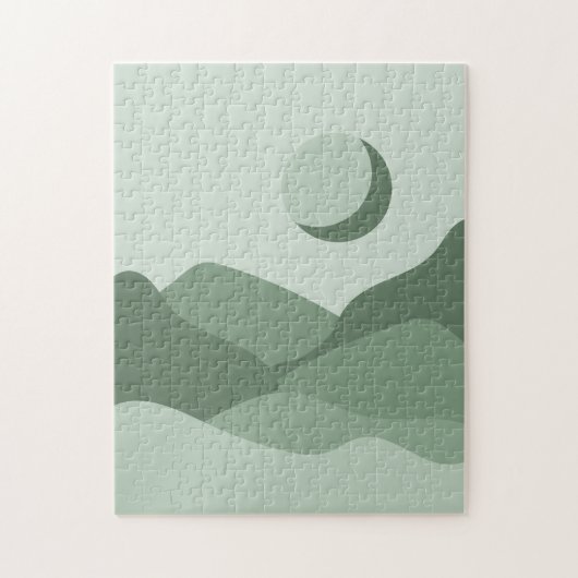 Boho Sage Green Abstract Landscape Mountains and S Legpuzzel (Verticaal)