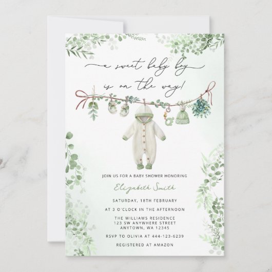 Boho Sage Green Baby Boy Kleding Baby shower Kaart (Voorkant)