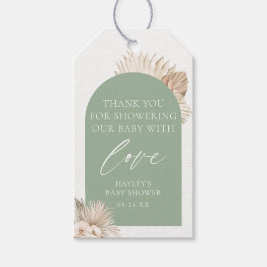 Boho Sage Green Baby Shower Bedank Geschenk Favor Cadeaulabel (Voorkant)