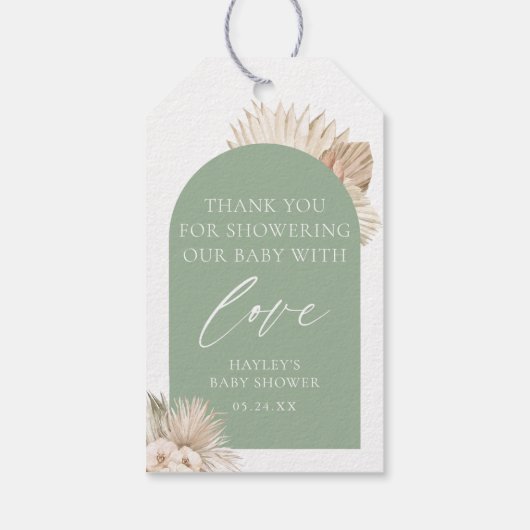 Boho Sage Green Baby Shower Bedank Geschenk Favor Cadeaulabel (Achterkant)