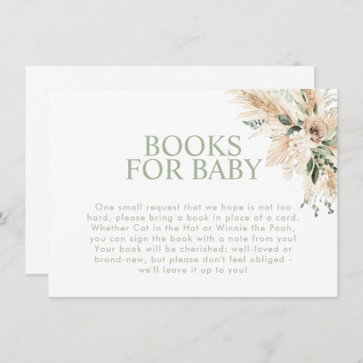 Boho Sage Green Baby shower Book Request Notitiekaartje (Voorkant / Achterkant)