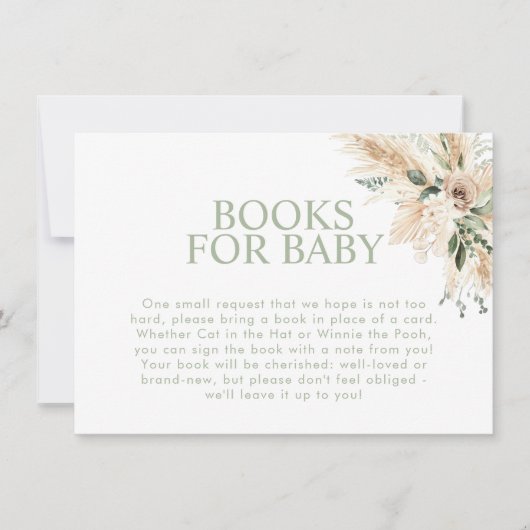 Boho Sage Green Baby shower Book Request Notitiekaartje (Voorkant)