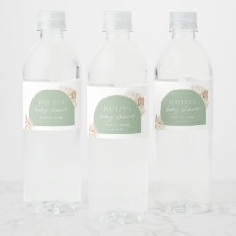 Boho Sage Green Baby shower Favor Waterfles Etiket